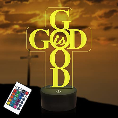 God is Good Jesus Cross 3D Night Light Christian Blessed Virgin Mary Illusion Lamp Decoration for Easter Day Christmas Day